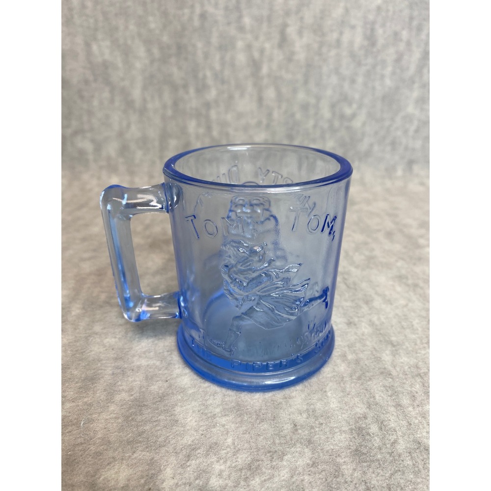 Vintage Blue‎ Glass Fairy Tale Mug Humpty Dumpty Tom Tom Nursery Rhyme Cup